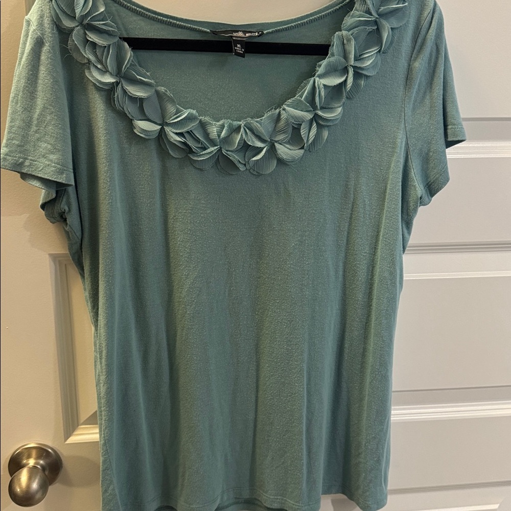 Willi Smith Aqua Top with Petal Trim